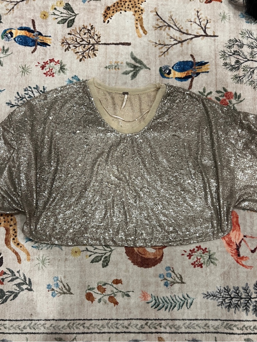 Free People Metallic Sequin Crop Top in Champagne